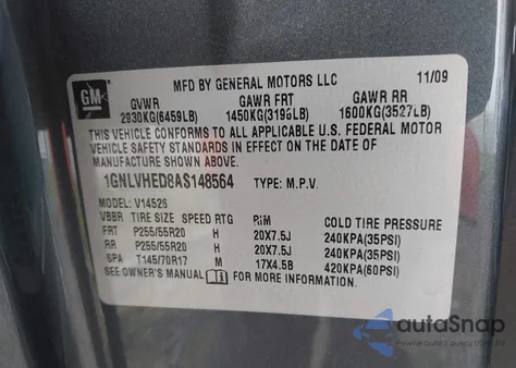 2010 Chevrolet Traverse Ltz из США, поврежденный, VIN 1GNLVHED8AS148564